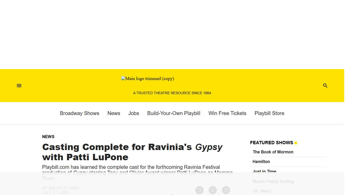 Casting Complete for Ravinia's Gypsy with Patti LuPone Playbill